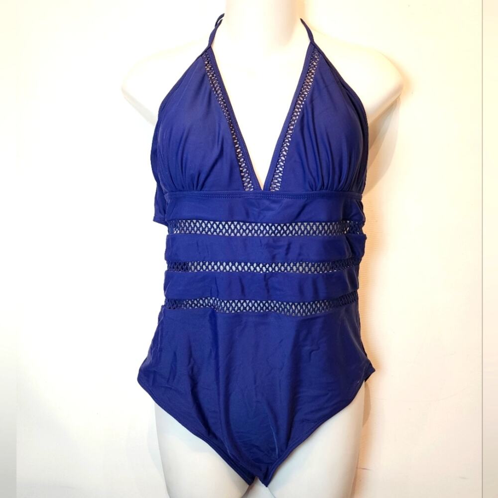 Tempt Me New Navy Blue One Piece Swimsuit Bathing Suit Halter‎ Size XL